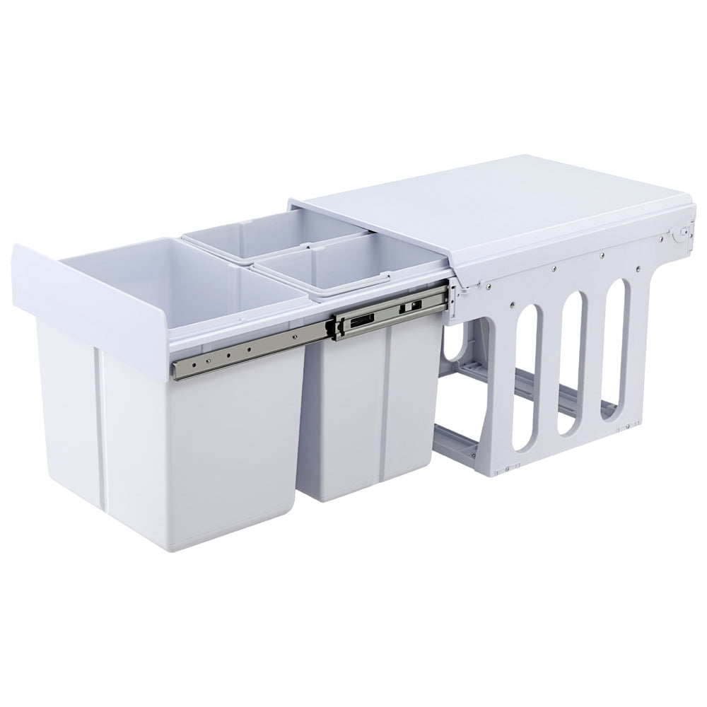 Cefito Pull Out Bin Kitchen Triple Slide Garbage Rubbish Bins Basket White 31L-0