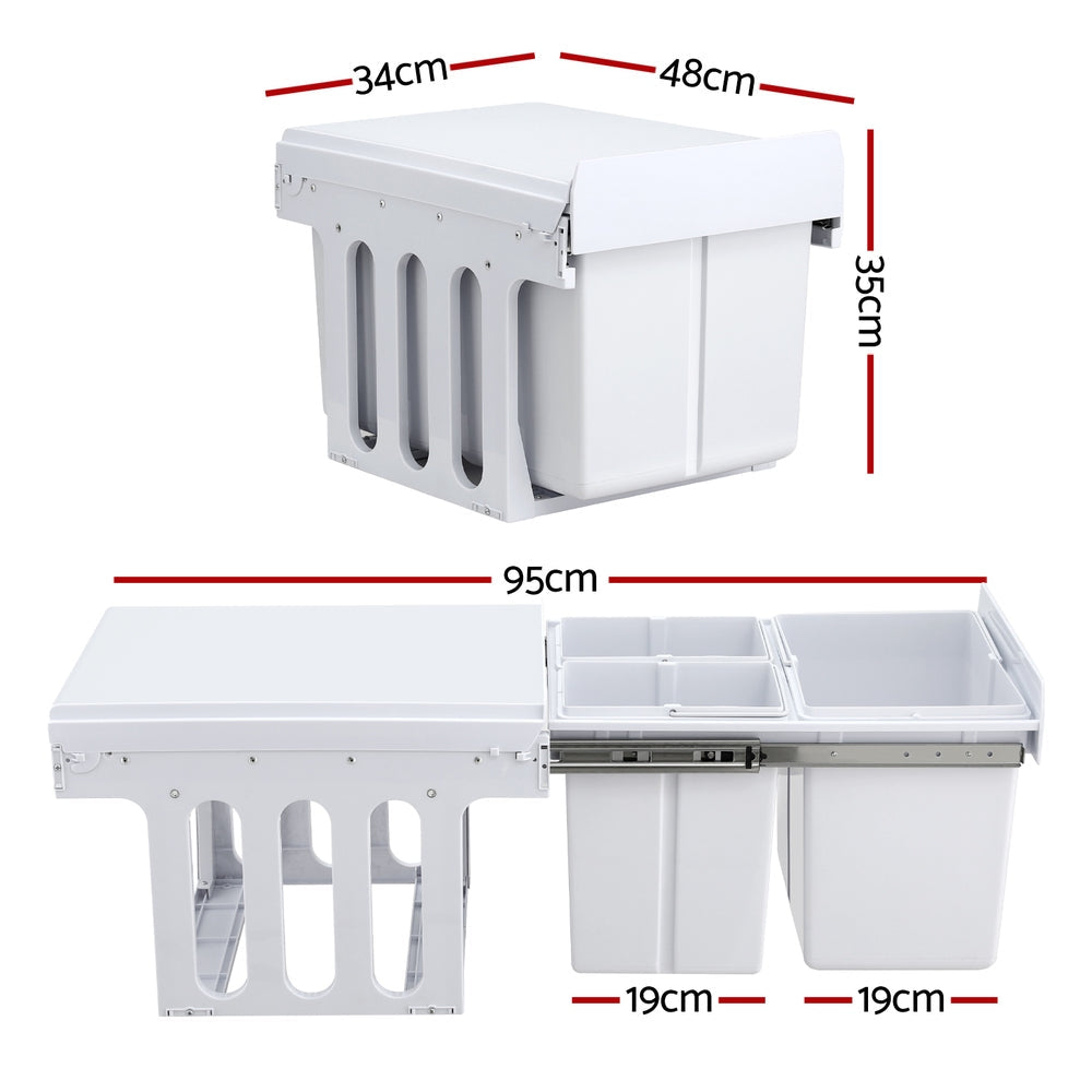 Cefito Pull Out Bin Kitchen Triple Slide Garbage Rubbish Bins Basket White 31L-1
