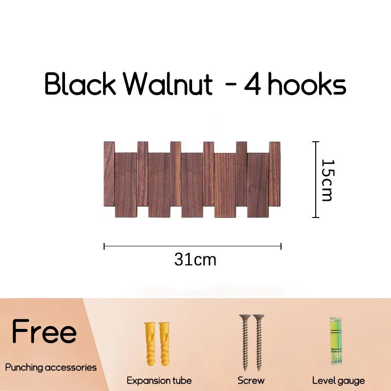 Wall-Mounted Black Walnut Coat Rack-5