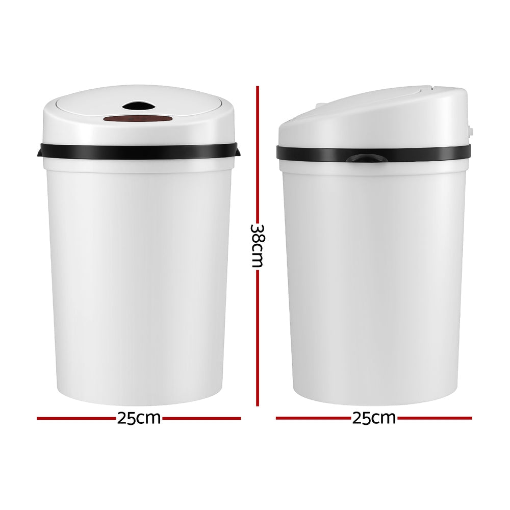 Devanti Sensor Bin Motion Rubbish Bins Kitchen Automatic Trash Can White 9L-1