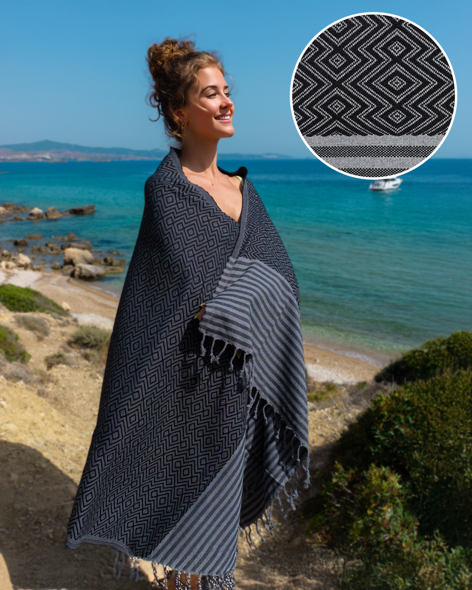 SAHARA Hammam Beach Towel, Spa Sauna Towel - Black-0