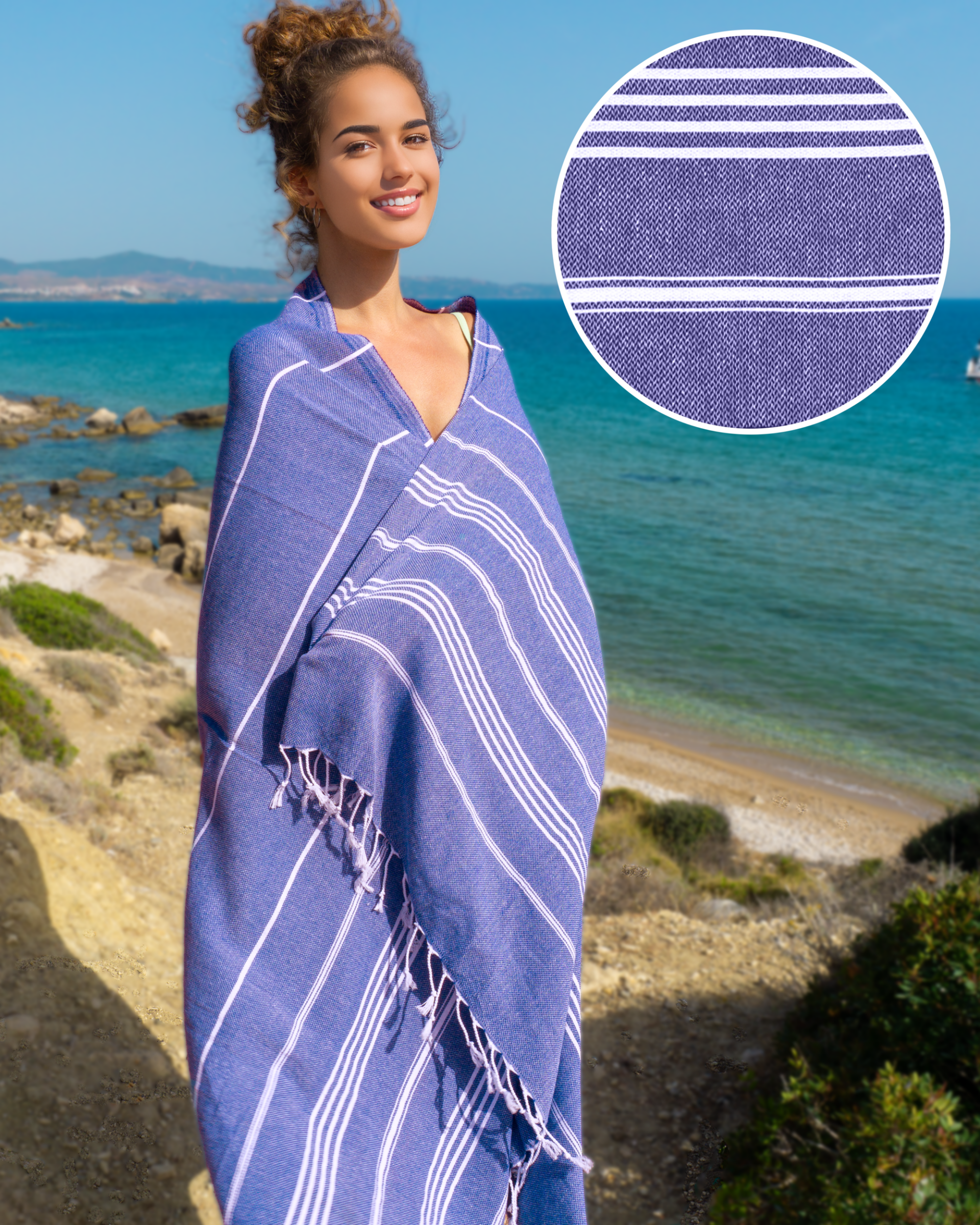 AMARA Hammam Beach Towel, Peshtemal, Made of Cotton - Dark Blue-0