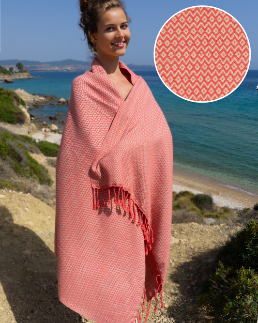 SAMOS Turkish Cotton Scarf Hammam Towel - Fuchsia / Beige-0