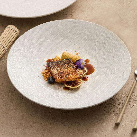Striped-Texture Shallow Presentation Plate — Modern Fine Dining-0