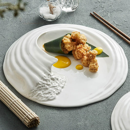 Wave Artistic Conception Fusion Dish Tableware Ceramic Western‑Style Flat Special‑Shaped Hotel High‑End Cold Dish Plate-0