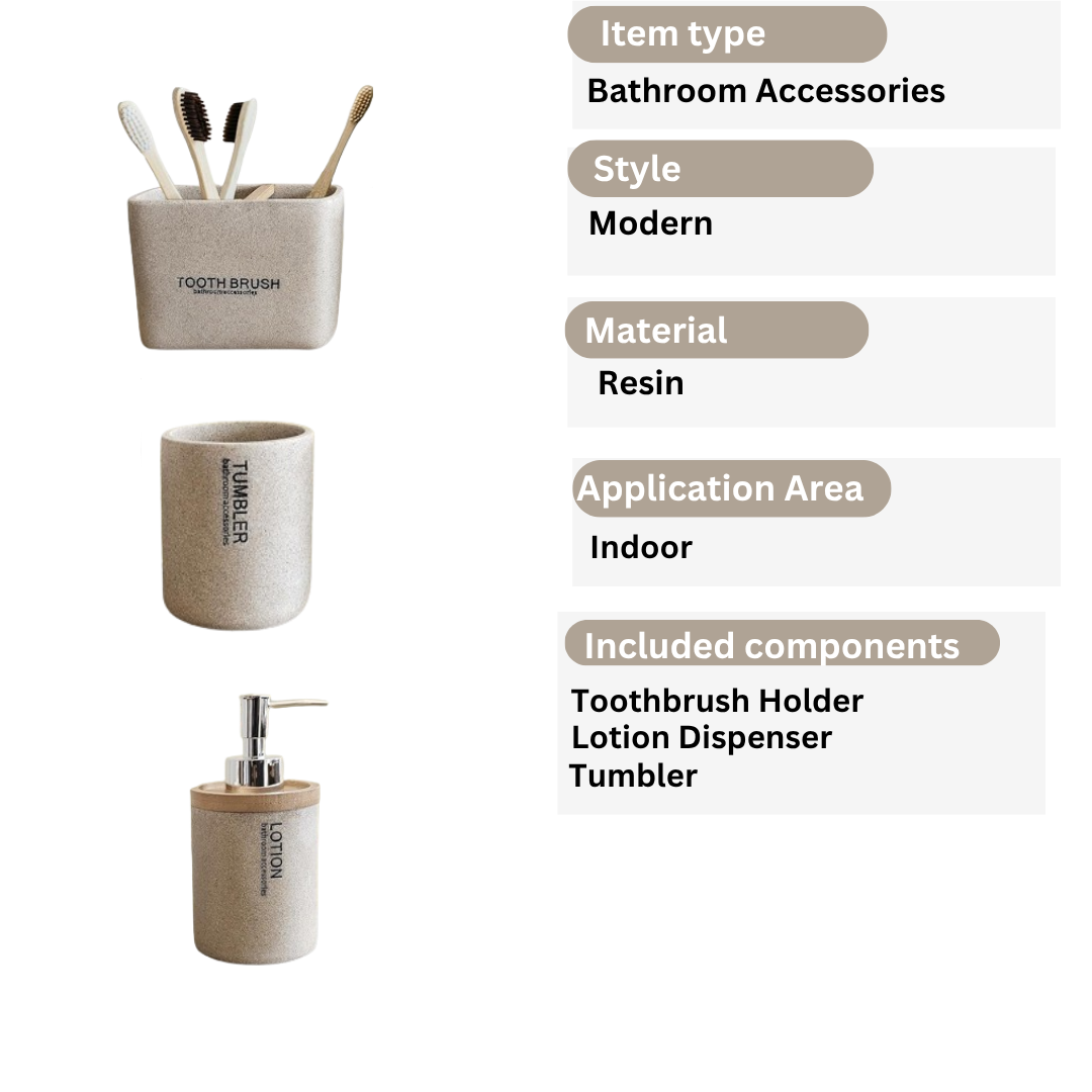 Modern Luxury Stone Effect Resin Bathroom Accessories Set~5468-2