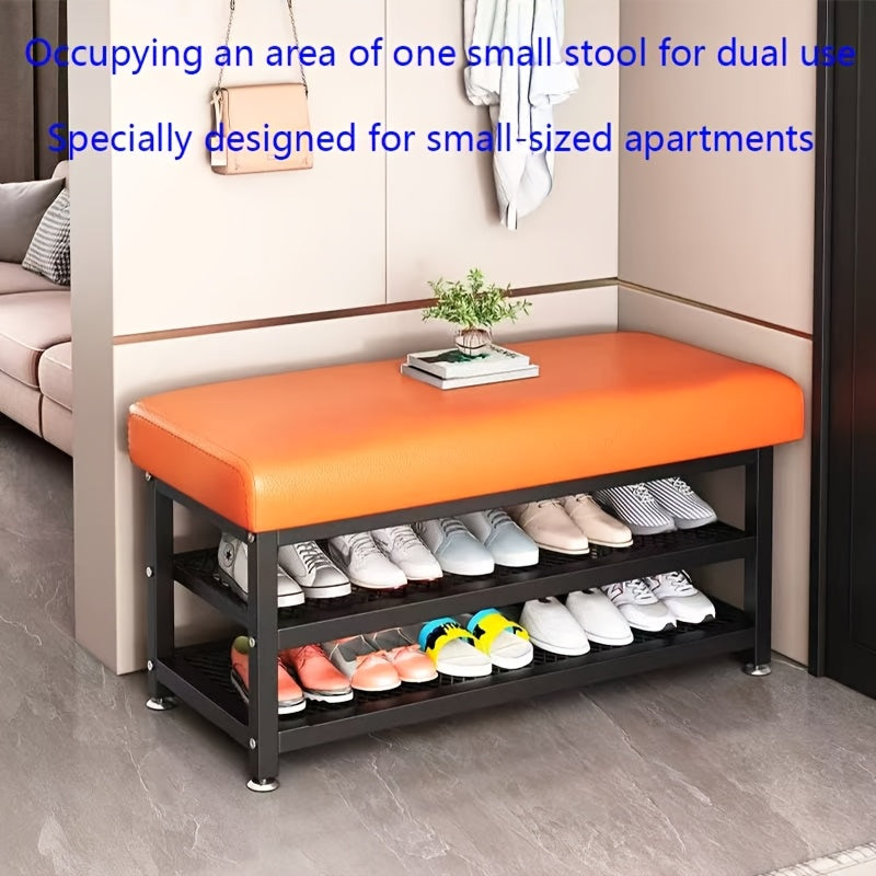 Shoe Changing Stool with Storage Rack-1