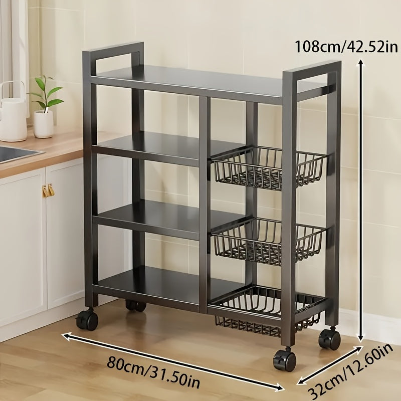 Movable Kitchen Storage Rack with Wheels (4-Tier)-2