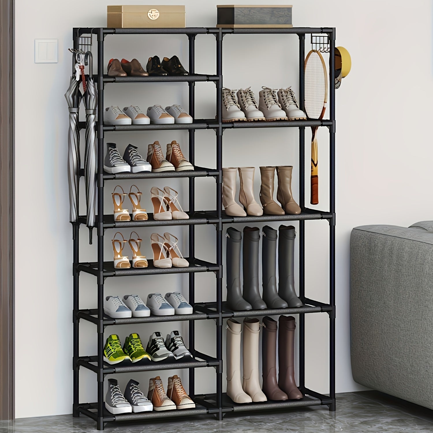 Shoe Rack with Boot Hooks Capacity (9-Tier)-2