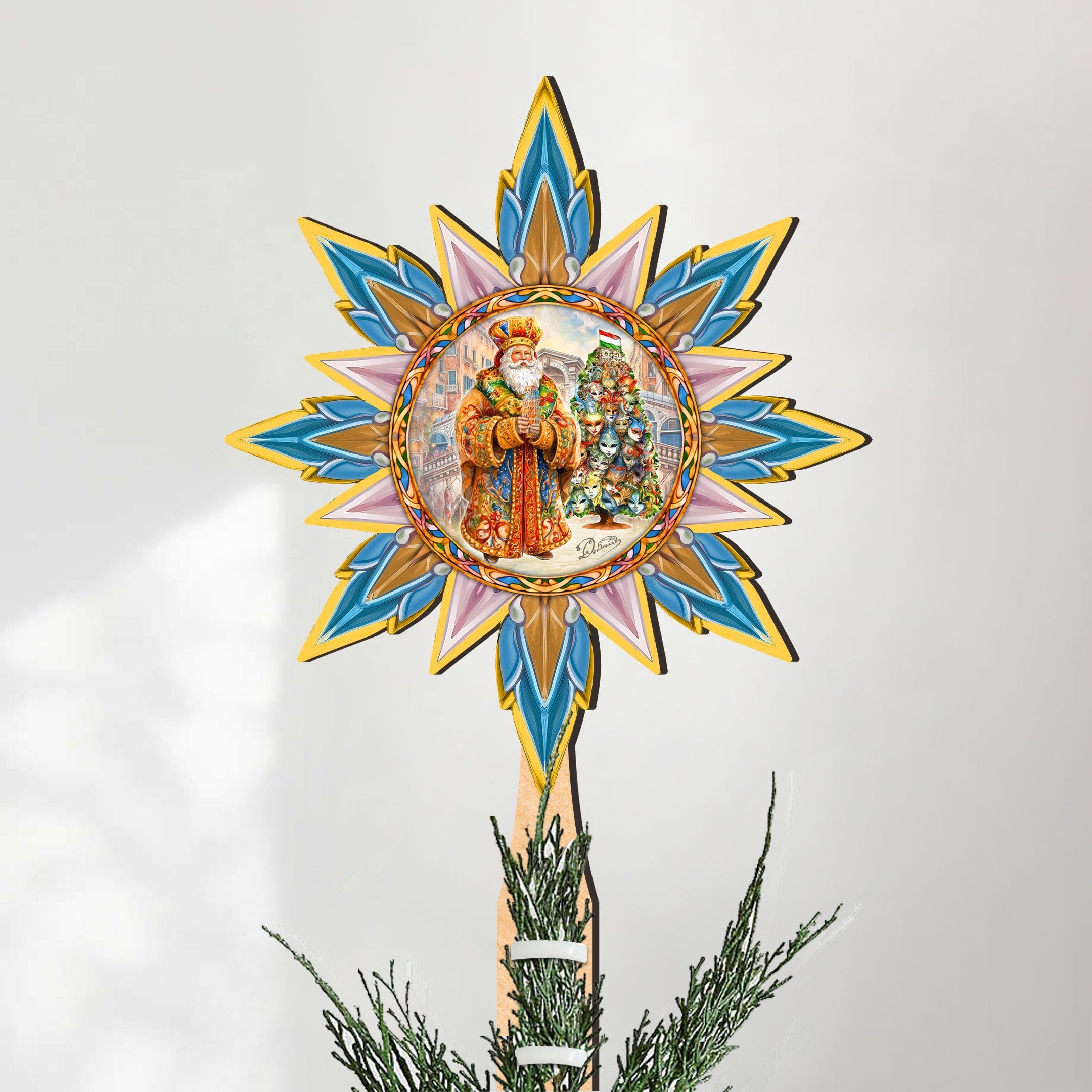 Italian-inspired Santa Tree Topper Wooden Decor by G. Debrekht  - Santa Snowman Decor - 89522-0