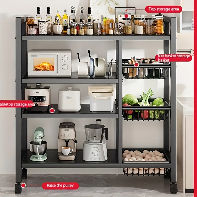 Movable Kitchen Storage Rack with Wheels (4-Tier)-1
