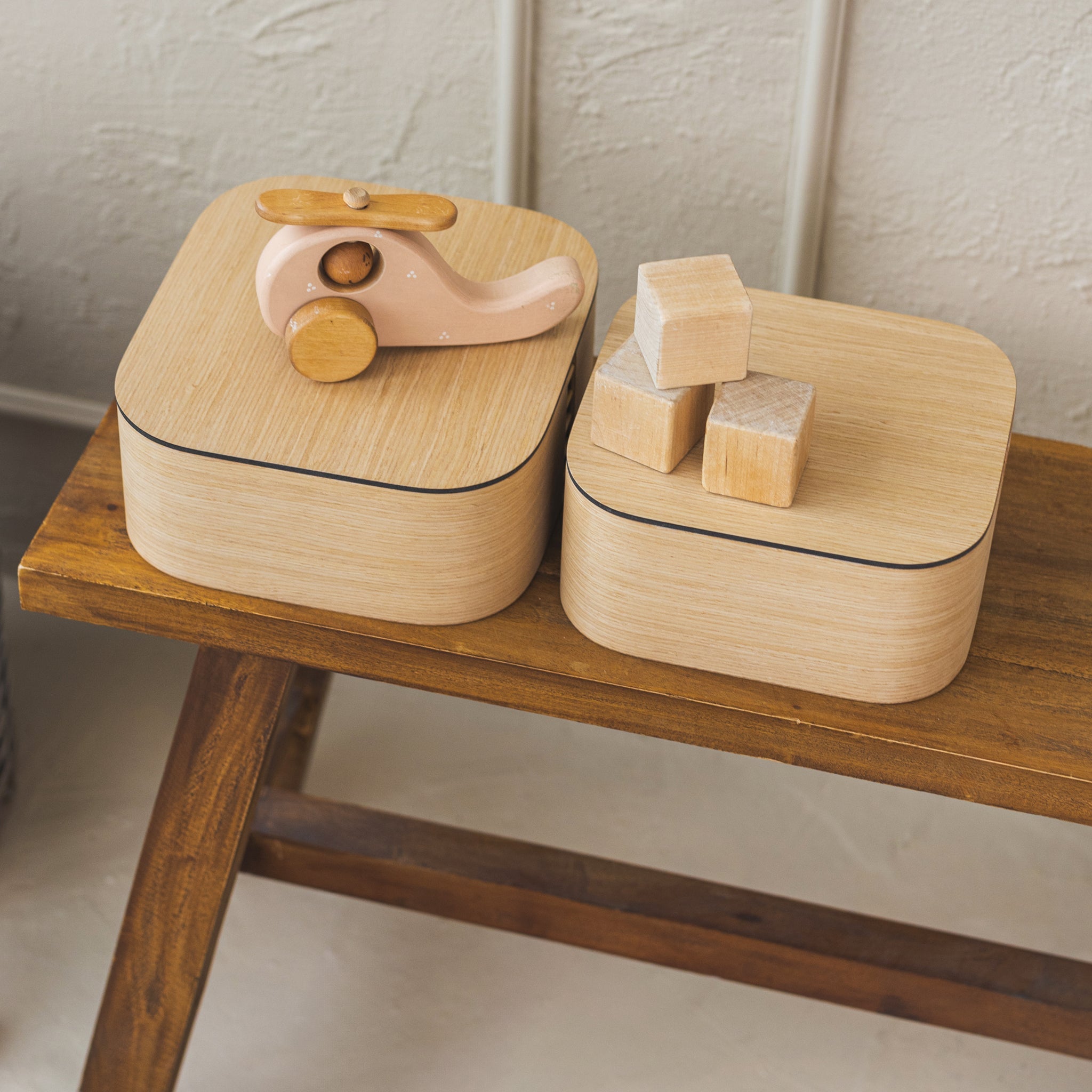 Set of two wooden storage boxes with lid, Home organization decor wood boxes-2