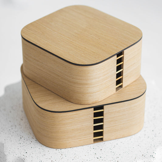 Set of two wooden storage boxes with lid, Home organization decor wood boxes-0
