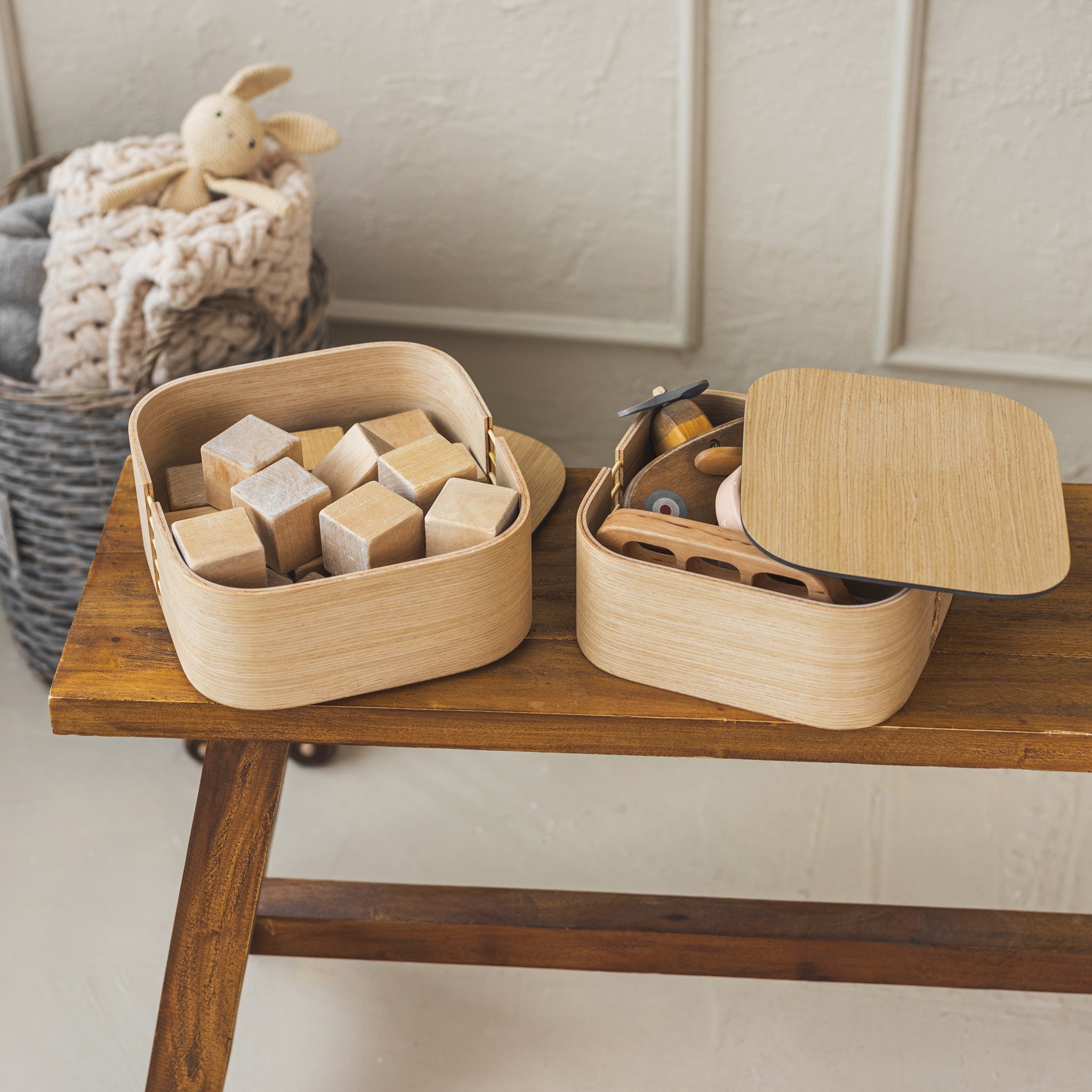 Set of two wooden storage boxes with lid, Home organization decor wood boxes-1