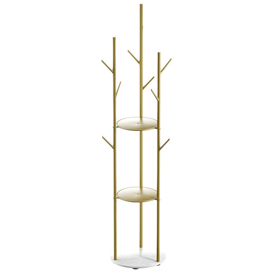 Levede Coat Rack Clothes Stand 8 Hook Organizer Gold-0