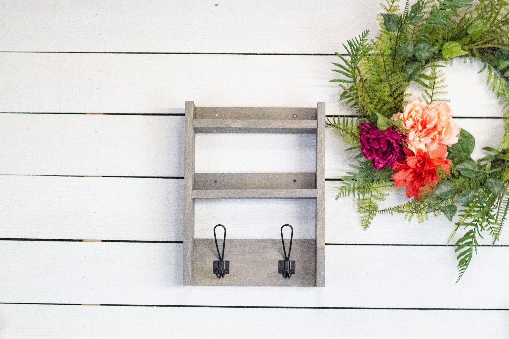 Bathroom Storage Shelf with Farmhouse Towel Hooks-3