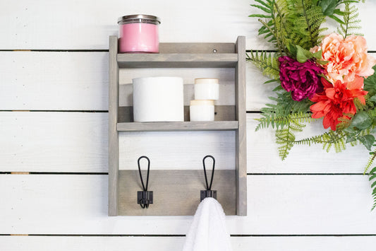 Bathroom Storage Shelf with Farmhouse Towel Hooks-0