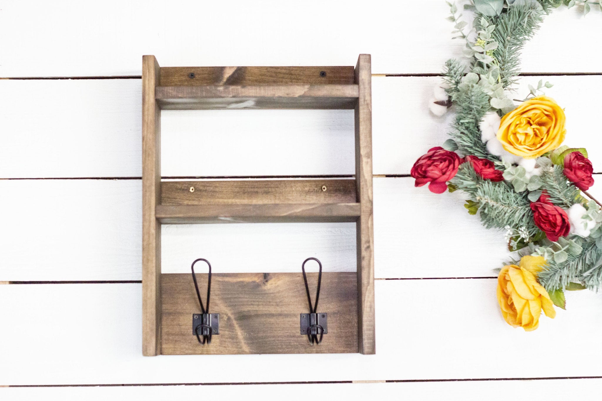 Bathroom Storage Shelf with Farmhouse Towel Hooks-1