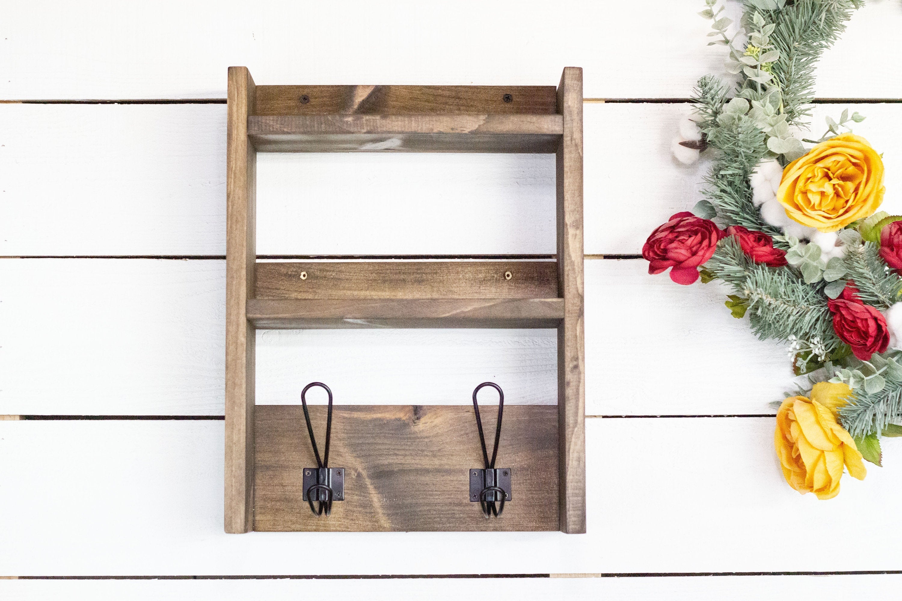 Bathroom Storage Shelf with Farmhouse Towel Hooks-4