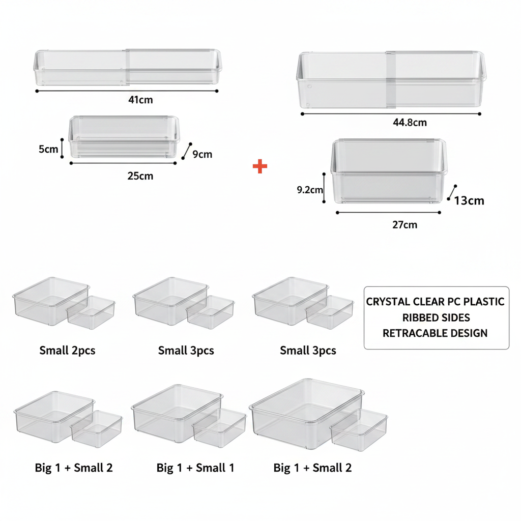 Transparent Drawer Organizer Boxes | Retractable Kitchen & Desk Storage Set-3