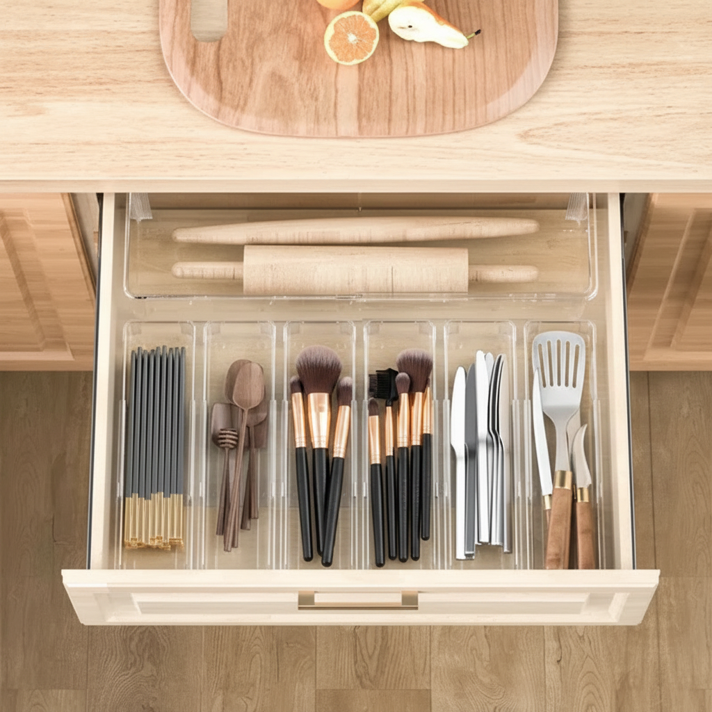 Transparent Drawer Organizer Boxes | Retractable Kitchen & Desk Storage Set-1