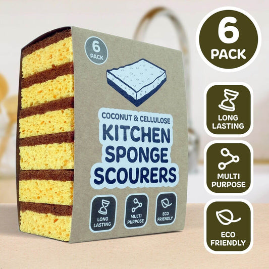 Natural Coconut & Cellulose Sponge Scourers (Pack of 6)-0
