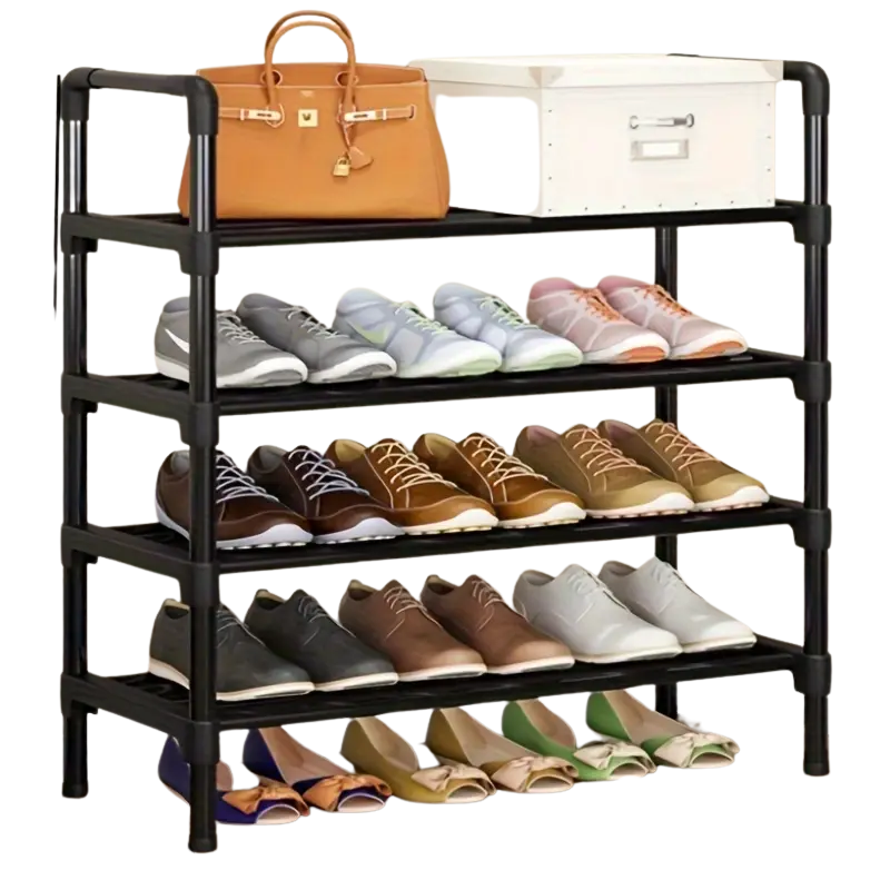 4-Tier Black Metal Shoe Rack Organizer-0