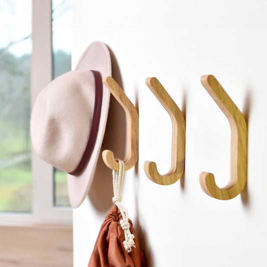 Set of 2 Wooden Wall Hooks for Coats & Storage Organization-0