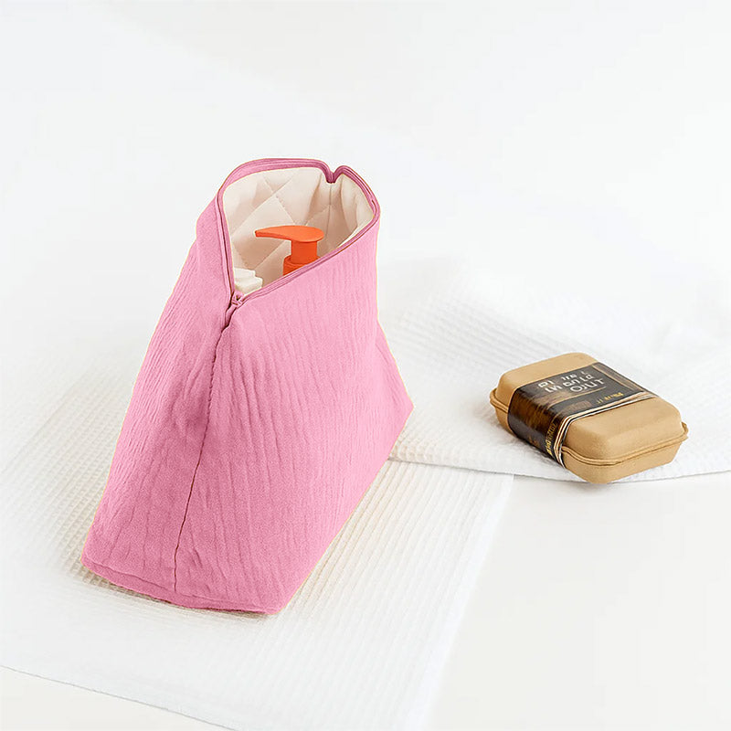 trousse de toilette en coton bio Rose papate fille gots france