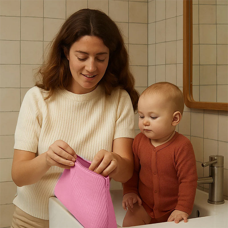 trousse de toilette en coton bio Rose papate fille gots